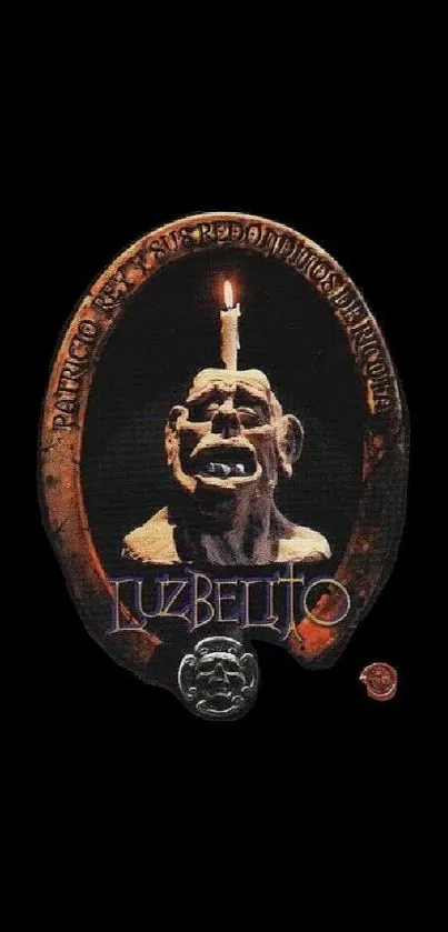 Gothic Luzbelito art with candle sculpture on black background.