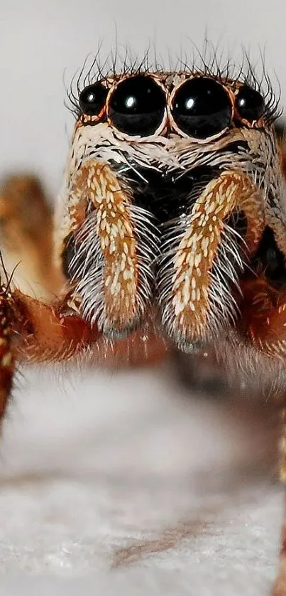 Macro close-up of a spider with detailed textures and vivid brown tones.