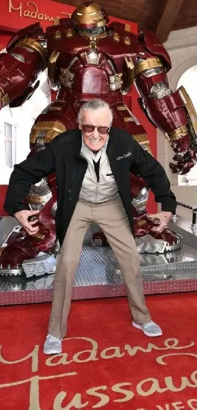 Person posing with Hulkbuster at Madame Tussauds Las Vegas.