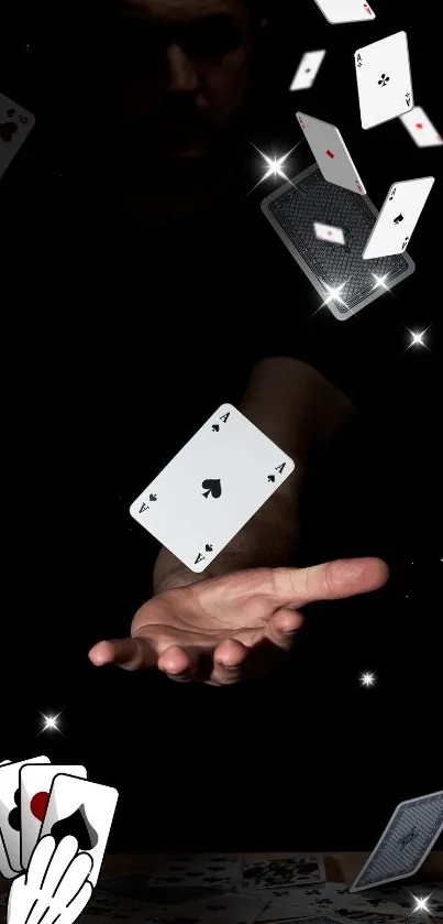 Floating playing cards with a magical dark theme.