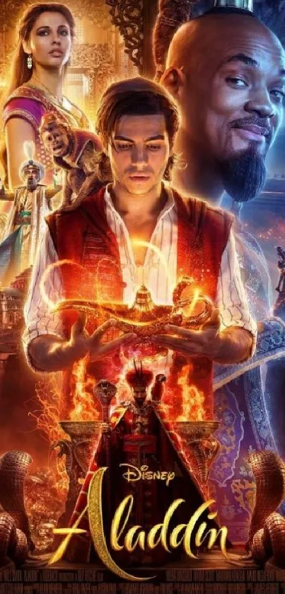 Magical Aladdin movie wallpaper with vibrant characters and mystical elements.