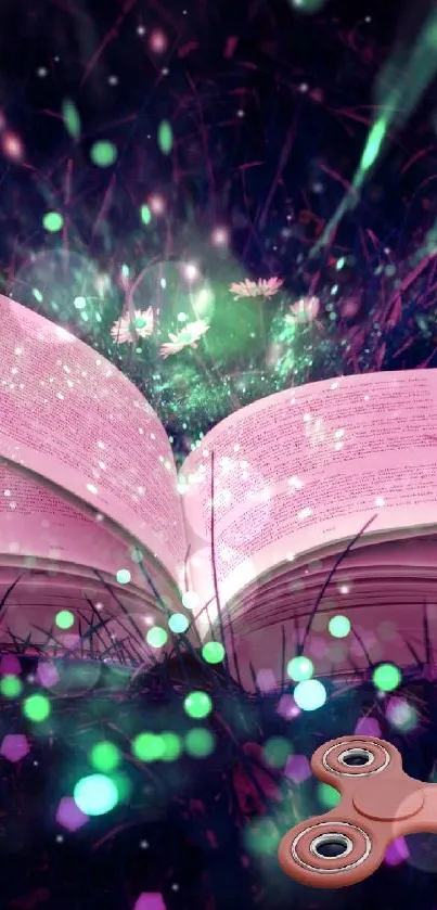 Magical glowing book with sparkling lights and fidget spinner.