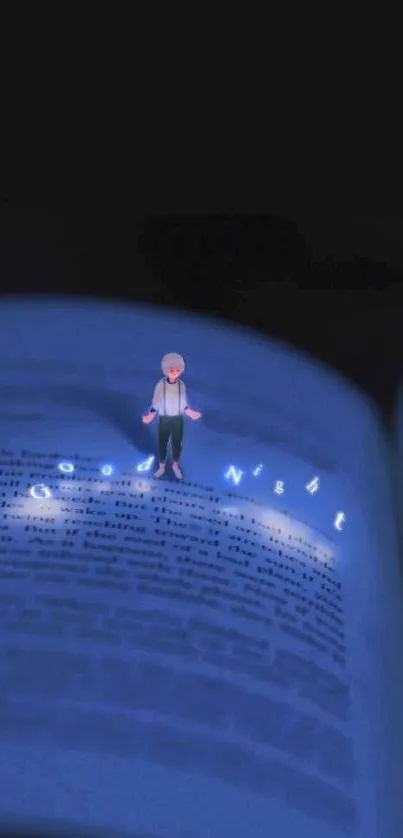 A glowing Good Night message in an open book with a magical touch.