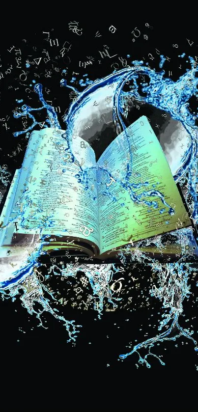 Vibrant wallpaper of a book with mystical water splash effect.