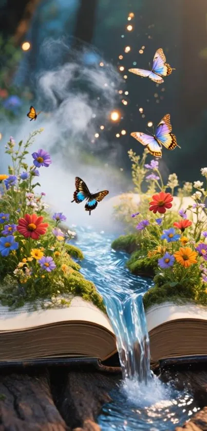 Open book with butterflies and flowers emerging.