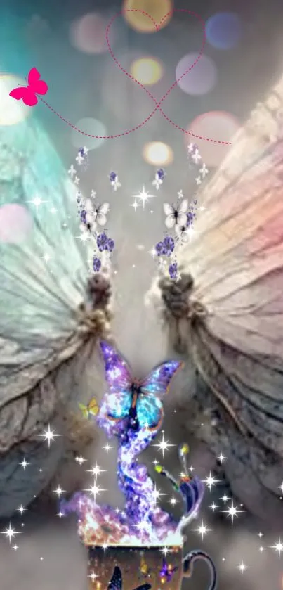 Magical butterfly fantasy wallpaper with sparkling lights and colors.