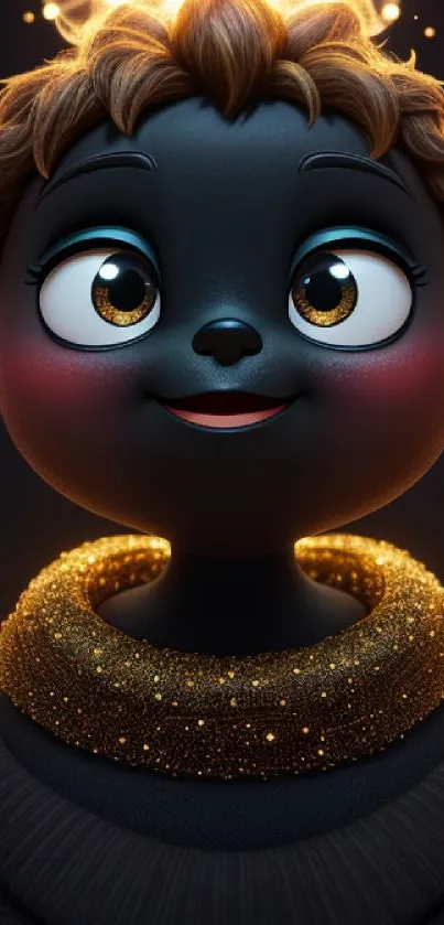 A cute cartoon character with glowing lights on a dark background.