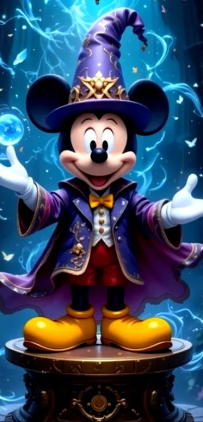 Cartoon wizard character in vibrant colors with magical elements.