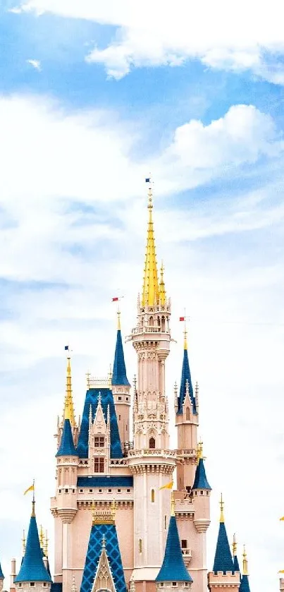 Fairytale castle beneath a vivid blue sky, offering a magical and whimsical view.