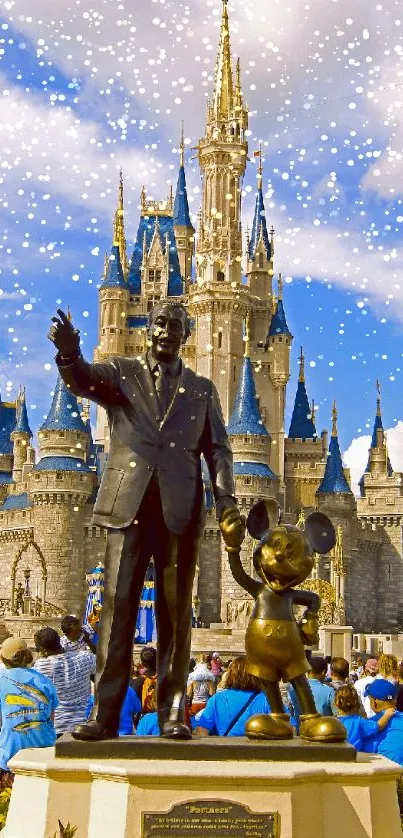 Mobile wallpaper of a magical castle under a clear blue sky.