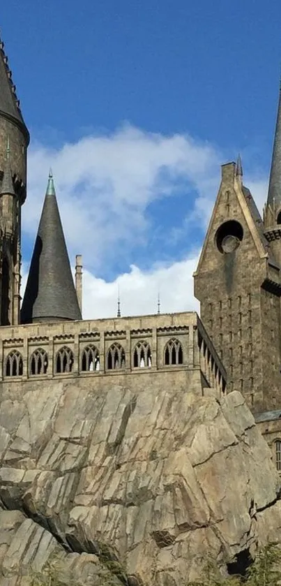 Majestic castle against a blue sky backdrop.