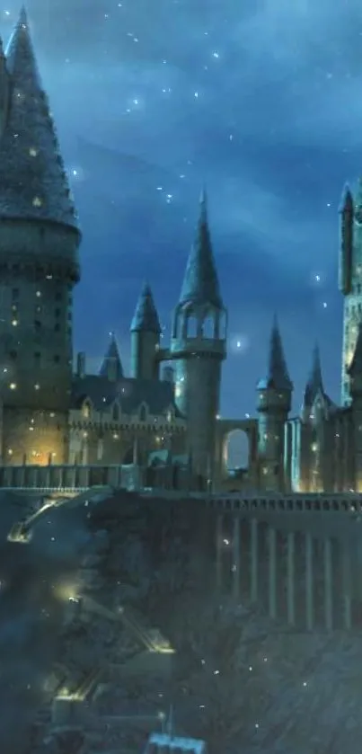 Enchanting castle under a starry sky at night, perfect for fantasy lovers.