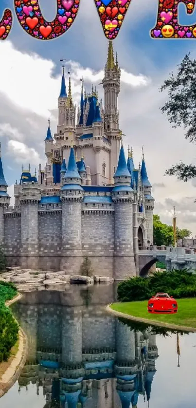 Fairy tale castle with LOVE text above.