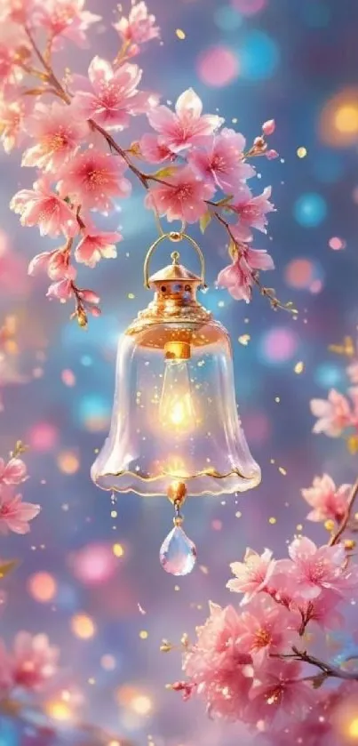 Cherry blossoms and glass lantern wallpaper.