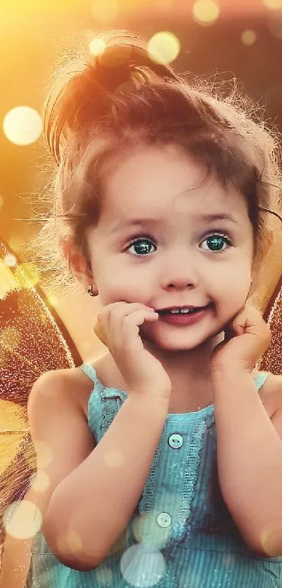 A child with butterfly wings in a magical setting.