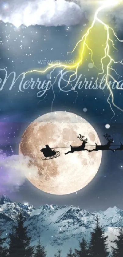 Magical Christmas night with Santa's sleigh in a snowy, moonlit sky.