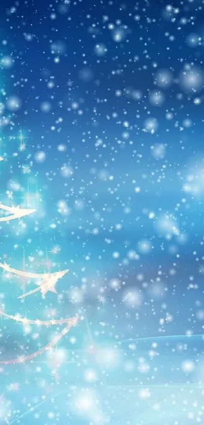 Magical snowy Christmas tree against a starry night sky.