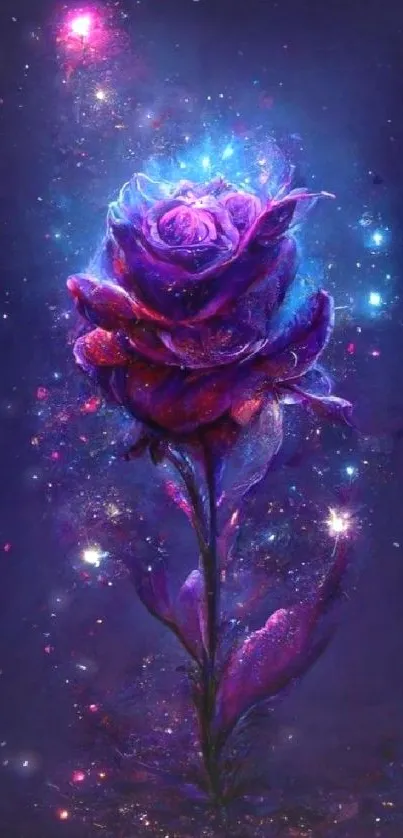 Cosmic rose in purple and blue hues with a starry background.