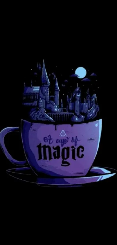 Dark blue magical cup wallpaper with fantasy elements.