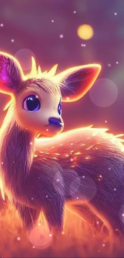 Magical glowing deer illustration wallpaper for mobile phone.