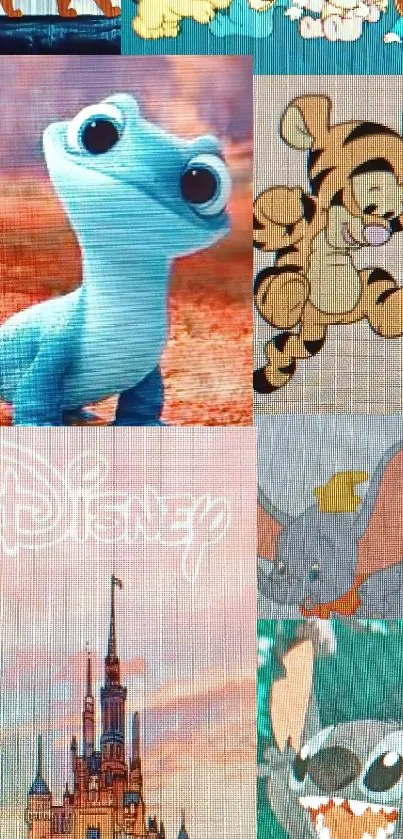 Disney characters collage wallpaper with magical theme.