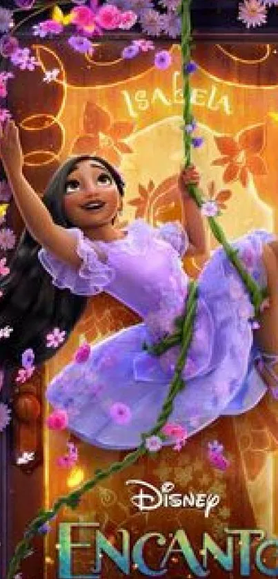 Disney Encanto character enjoying a vibrant floral setting.