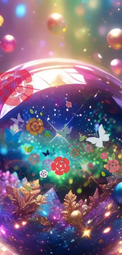 Magical colorful glass orb with butterflies