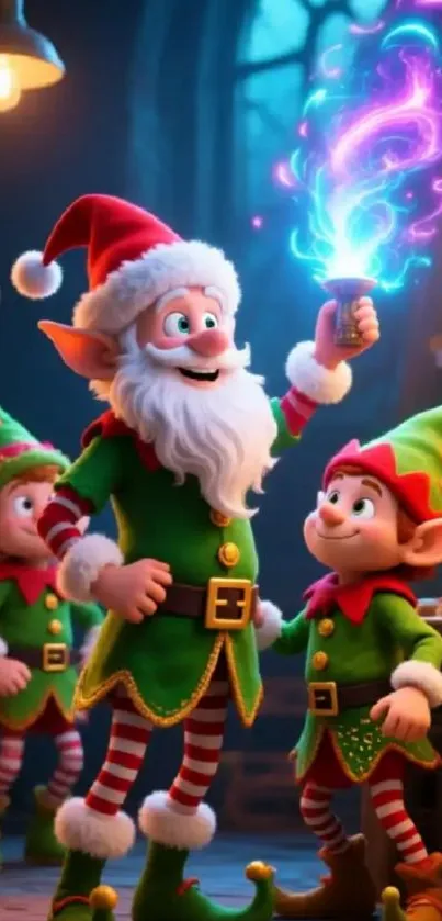Cheerful elves in a magical workshop scene.