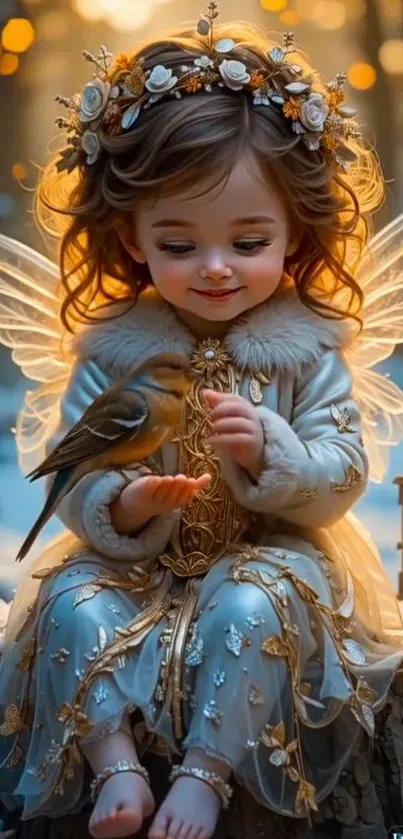 Magical fairy child in forest setting.