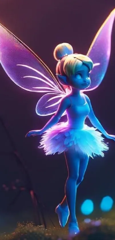Luminous fairy with glowing wings in a magical setting.