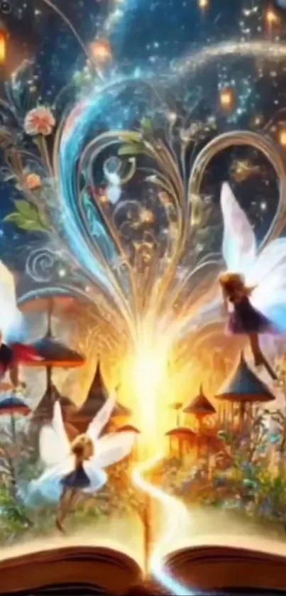 Whimsical fairy world with glowing lights.