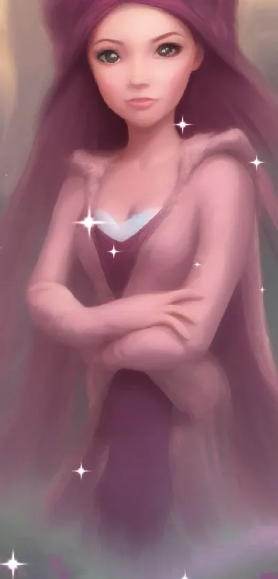 Ethereal fantasy girl in pink tones, serene and magical.