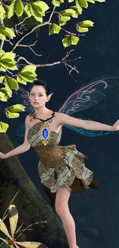 Fantasy fairy in forest wallpaper with vibrant colors.