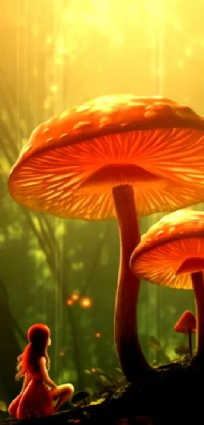 Mobile wallpaper of glowing mushrooms in a magical forest.