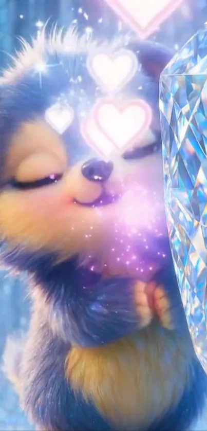 Cute furry creature with sparkling diamond wallpaper.