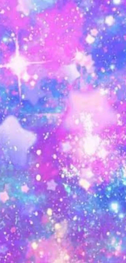 Vibrant purple galaxy wallpaper with sparkling stars and cosmic patterns.