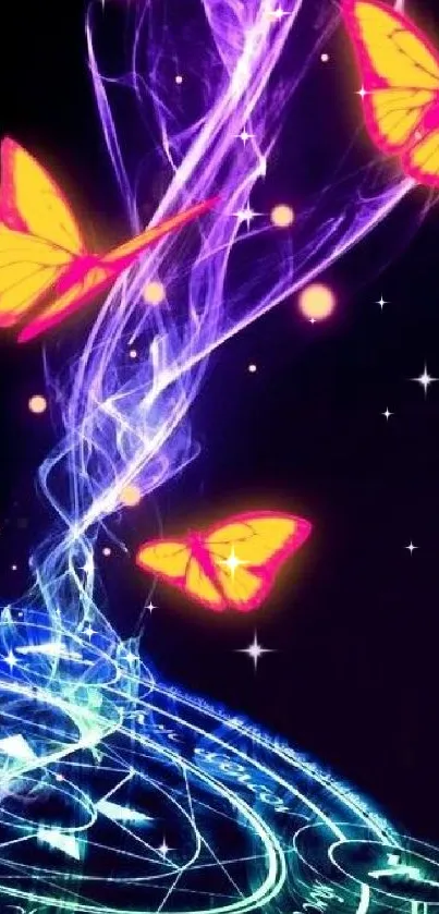 Vibrant neon butterflies with mystical glowing designs.