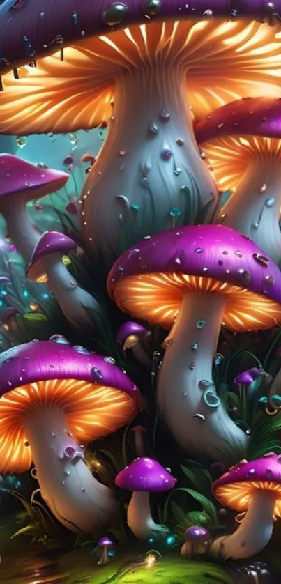 A fantasy scene of glowing mushrooms in a mystical forest.