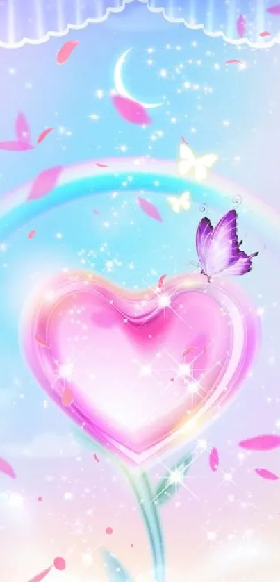 Magical pink heart with butterfly wallpaper.