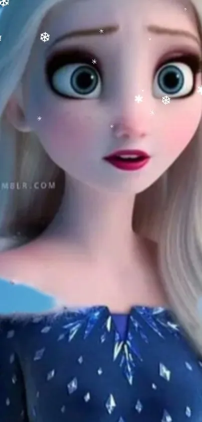 Ice princess with snowflakes and blue dress.