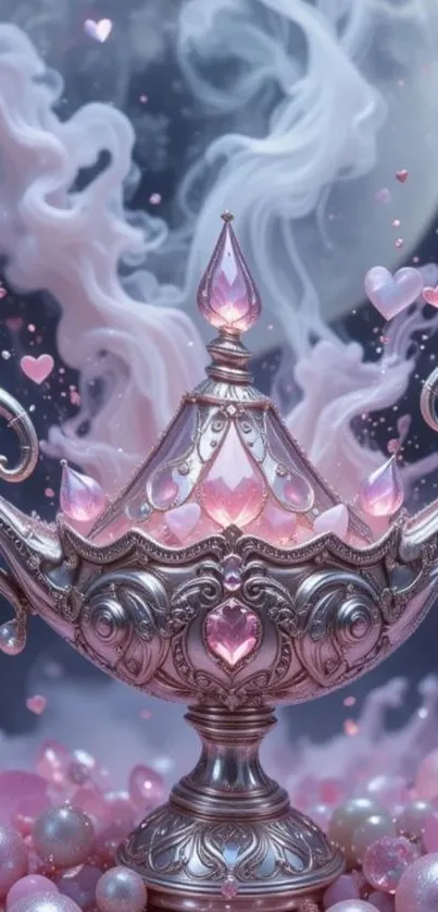 Fantasy lamp with pink hearts and smoke in dreamy design.
