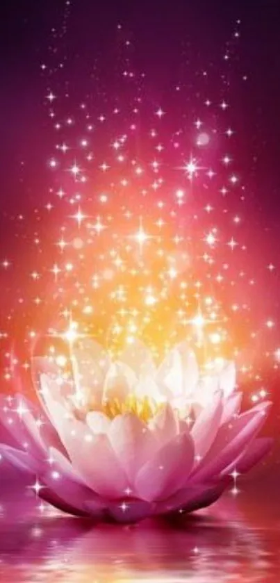 Vibrant lotus flower with sparkling magical effects on a colorful background.