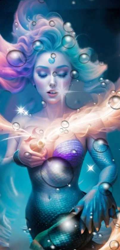 Magical mermaid in vibrant ocean fantasy art.