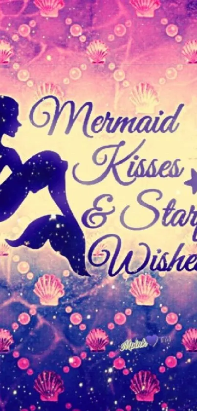 Magical mermaid and starfish wallpaper with purple tones.