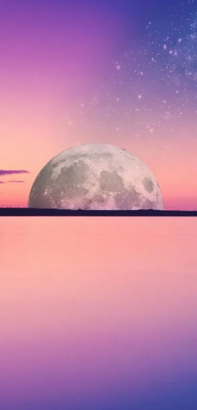 Moonrise over a serene purple and pink sky.