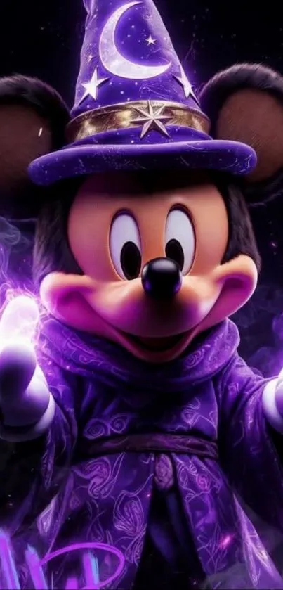 Mouse wizard in a purple robe casting spells.