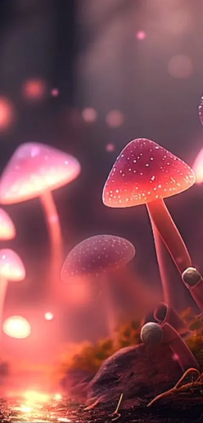 Enchanting glowing mushrooms under a mystical forest canopy, creating a magical ambiance.