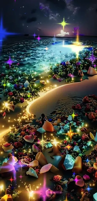 Enchanting beach scene with vibrant glow.