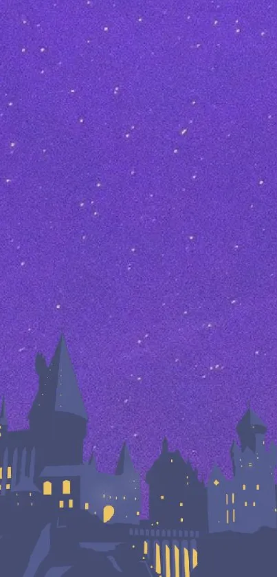 Purple starry sky wallpaper with silhouetted towers.