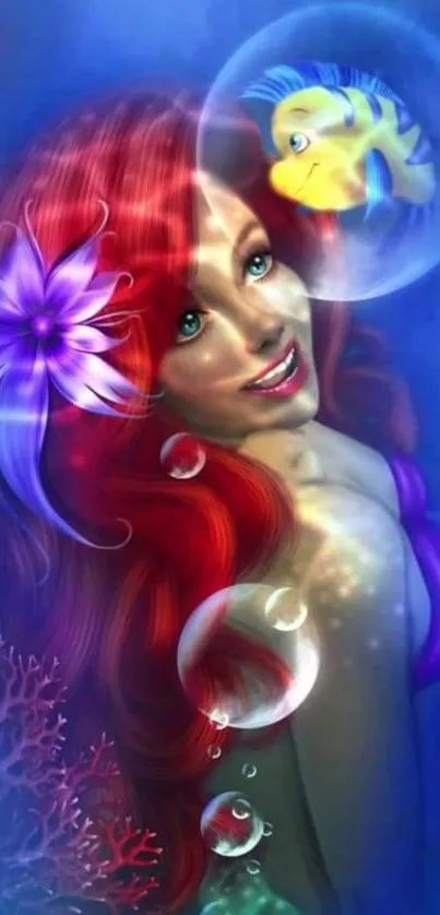 Vibrant fantasy art of a mermaid with colorful fish and oceanic elements.